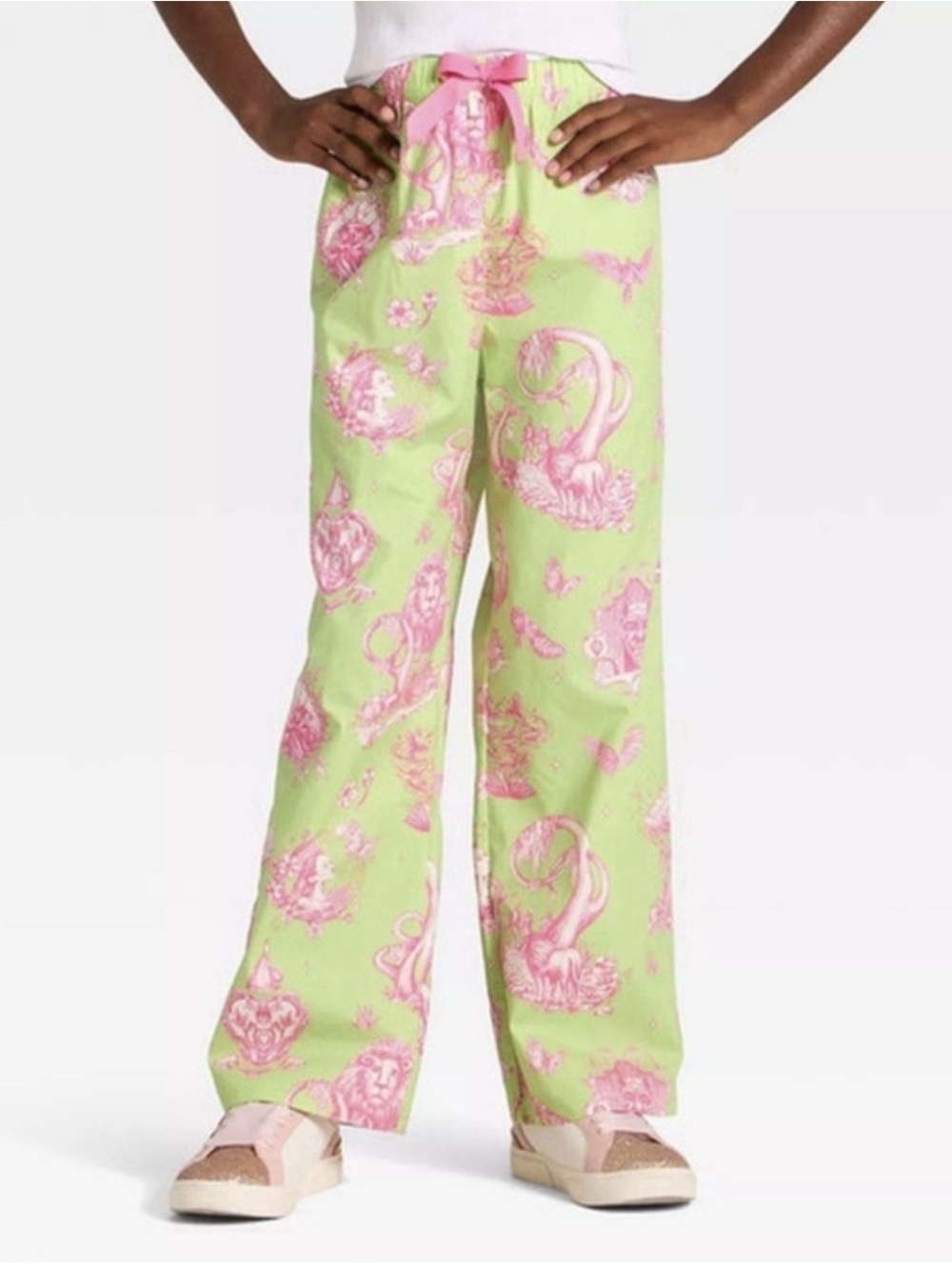 Wicked x Katie Kime Girls' Toile Printed Bow Detailed Poplin Pants L 10/12